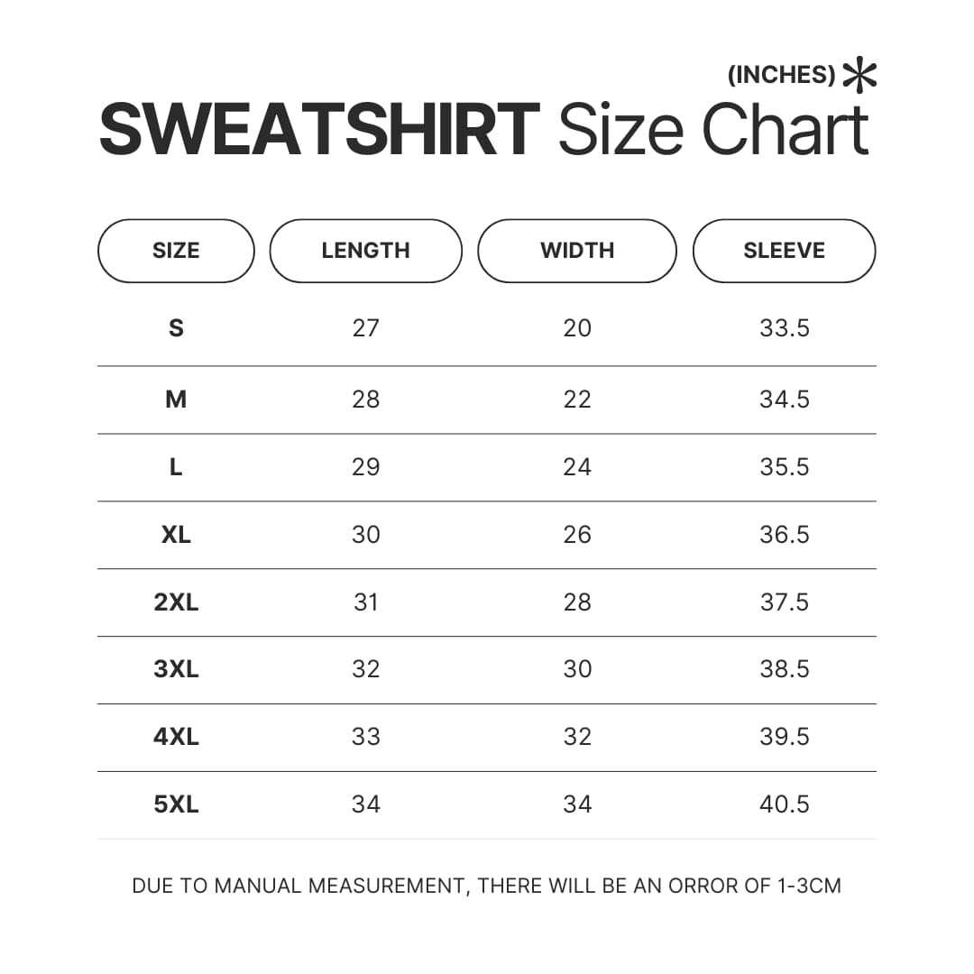 Sweatshirt Size Chart - Gravity Falls UK Shop
