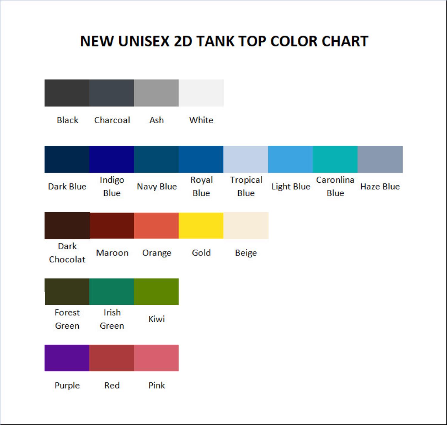 tank top color chart - Gravity Falls UK Shop